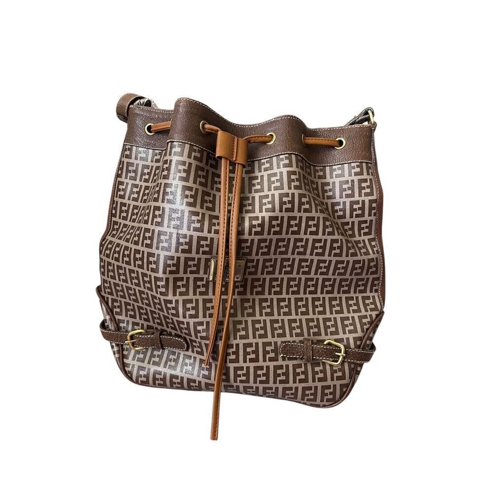 Vintage Fendi Women's Mon Tresor FF Motif Mini Bucket Bag Brown Cream